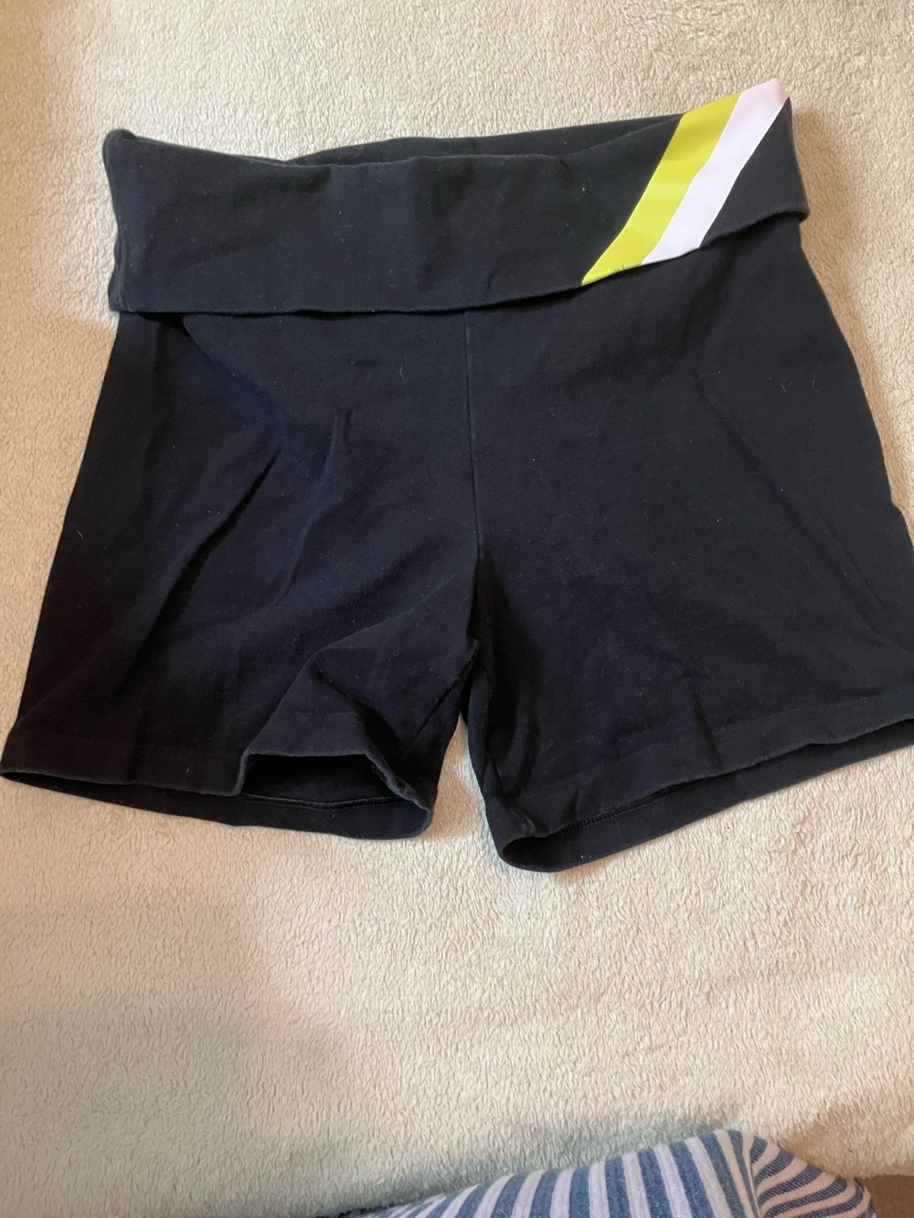 Victoria's Secret Black Bike Shorts with Yellow and White Waist Stripe